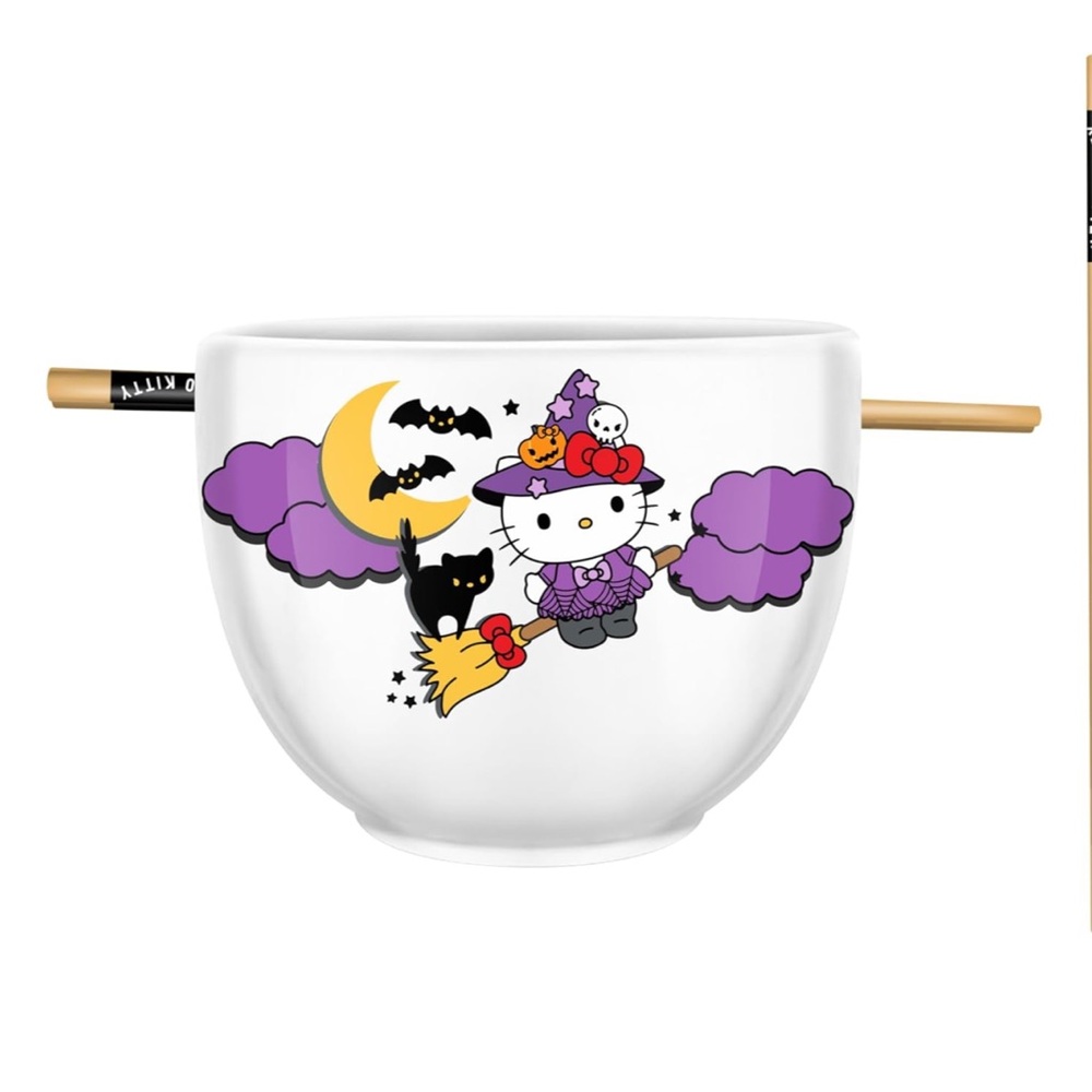 Sanrio Hello Kitty Halloween Spooky Witch Ramen Bowl with Chopsticks. 20 oz.